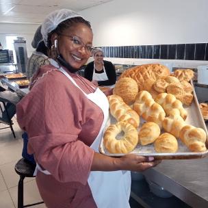 Bread baking course student