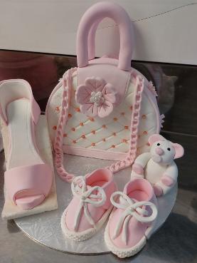 Fondant handbag, shoes and baby booties